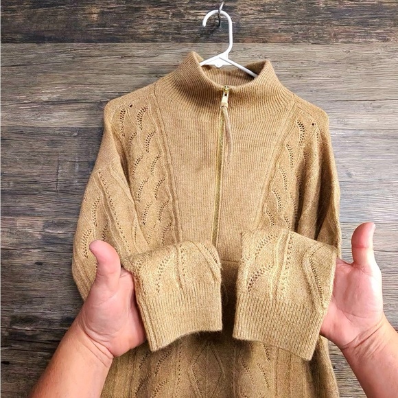 Talbots Tan Camel Half Zip Mock Neck Sweater - Picture 5 of 9